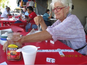 Breakfast in Chetumal: dominoes and as much instant coffee as I want